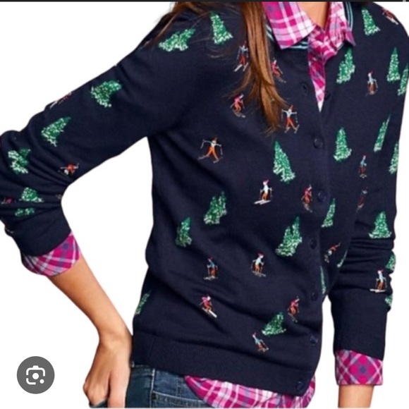 Talbots Womens P‎ Holiday Christmas Ski Sweater Cardigan Beaded & Embroidered - Picture 9 of 9